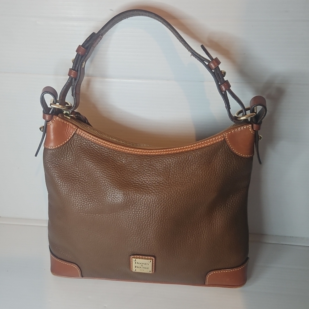 Dooney & Bourke Brown Leather Shoulder Bag with Tan Trim